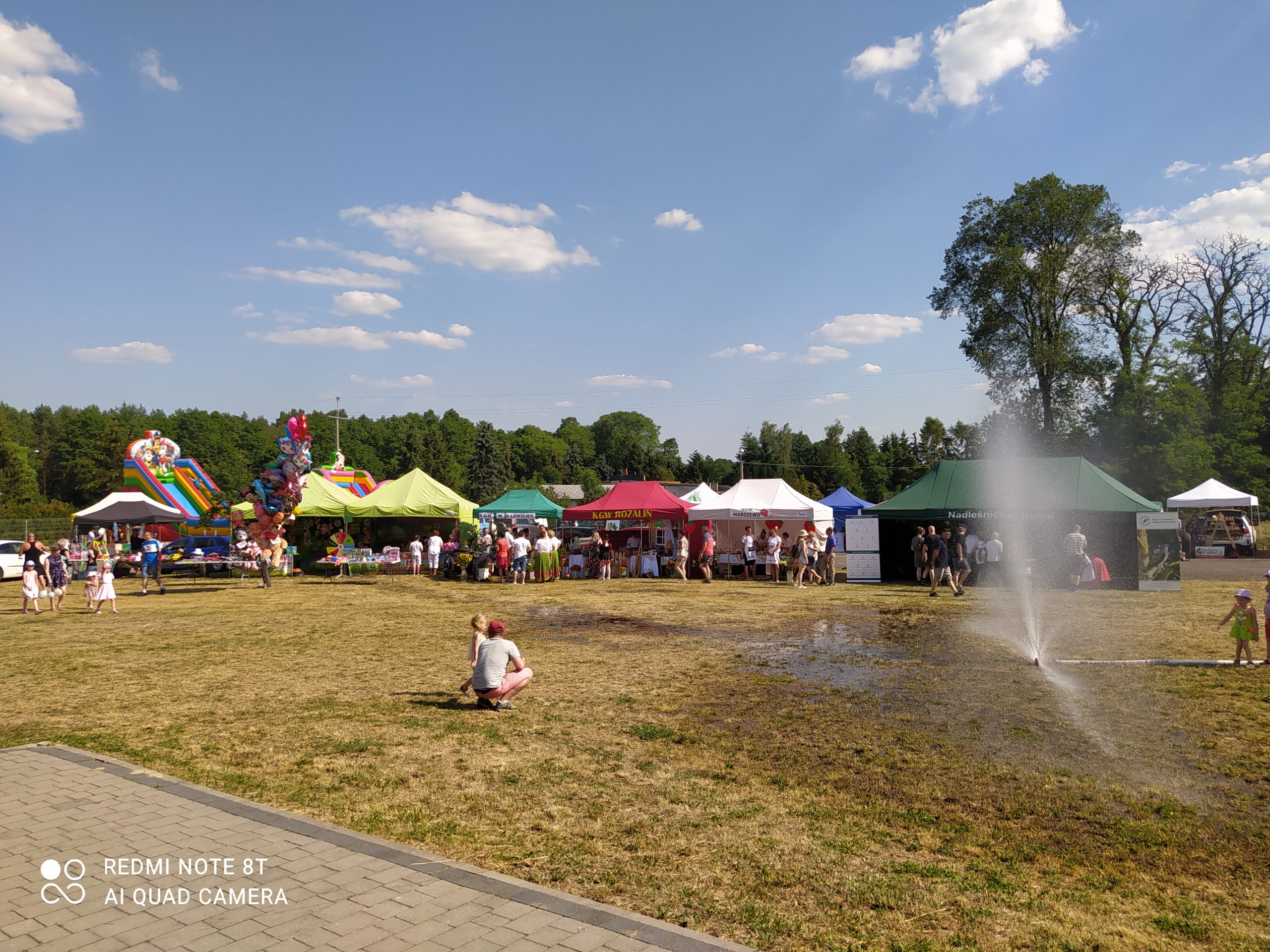 Festyn - stoiska wystawiennicze i bawiące się dzieci.