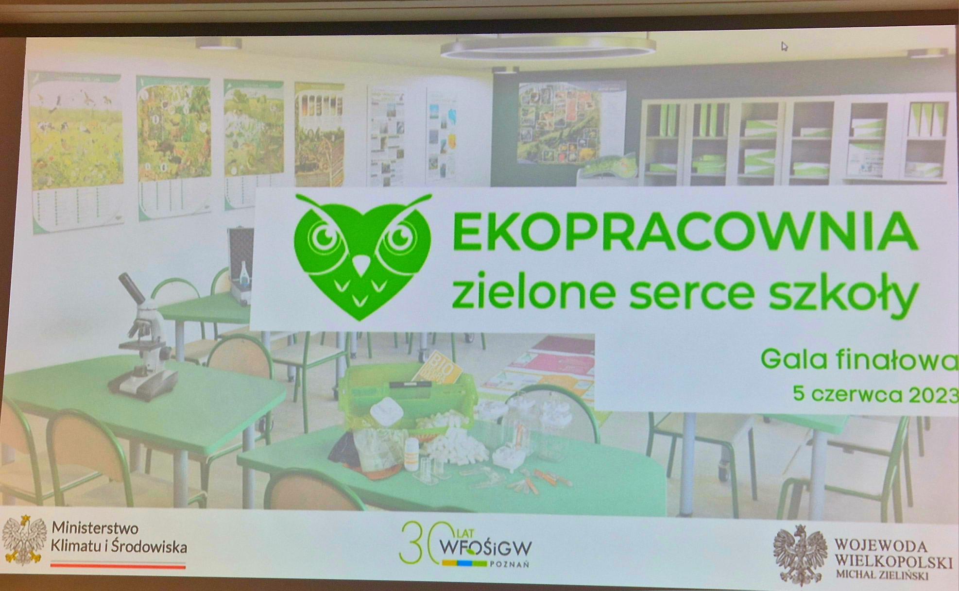Ekopracownie - widok na ekran z nazwą przedsięwzięcia