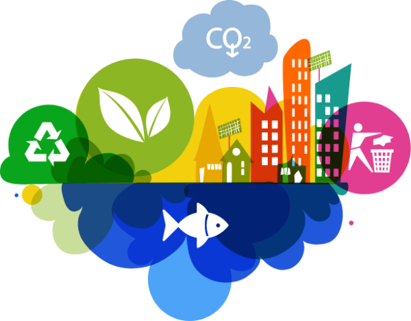 grafika z blokami drzewami i wodą