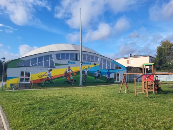 Widok nahalę sportową, na której powstał kolorowy ekologiczny mural w gminie Tarnówka.