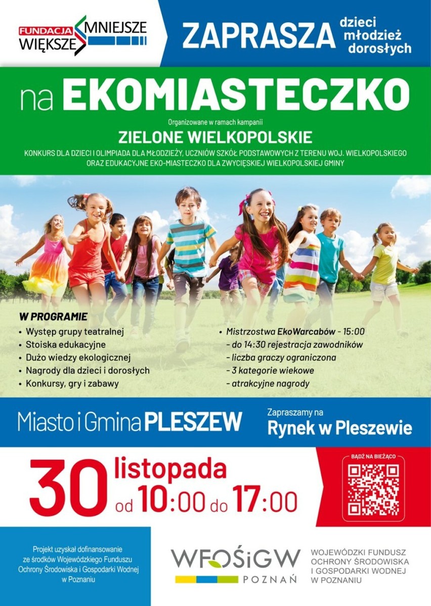 Plakat ekomiasteczka, które przyjechało do Pleszewa.