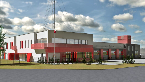 Zdjęcie przedstawia zmodernizowany budynek straży pożarnej.