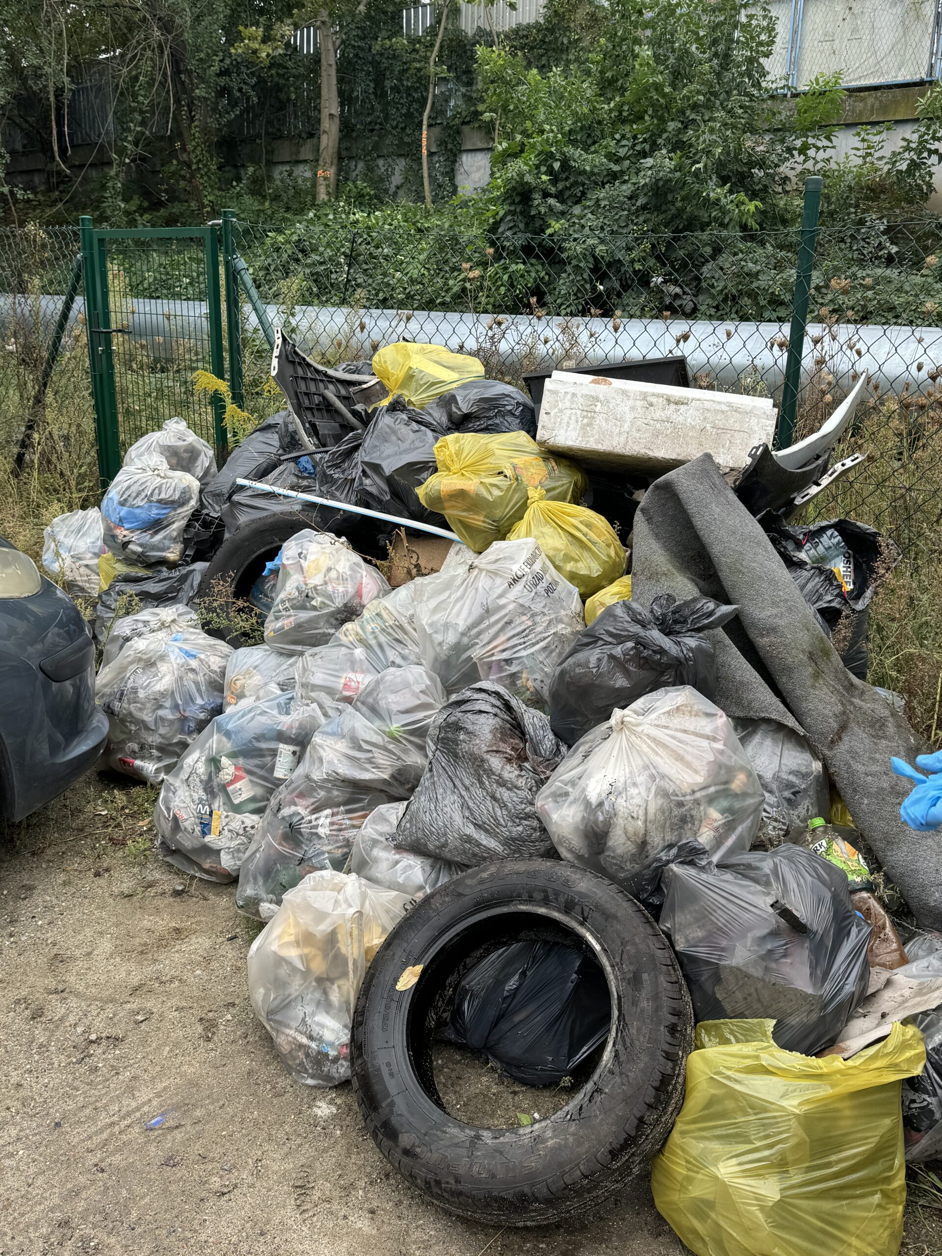 Zdjęcie przedstawia całą górę worków z zebranymi podczas akcji "Sprzątanie świata 2024" odpadami.