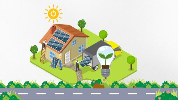 grafika z ekologicznym budynkiem